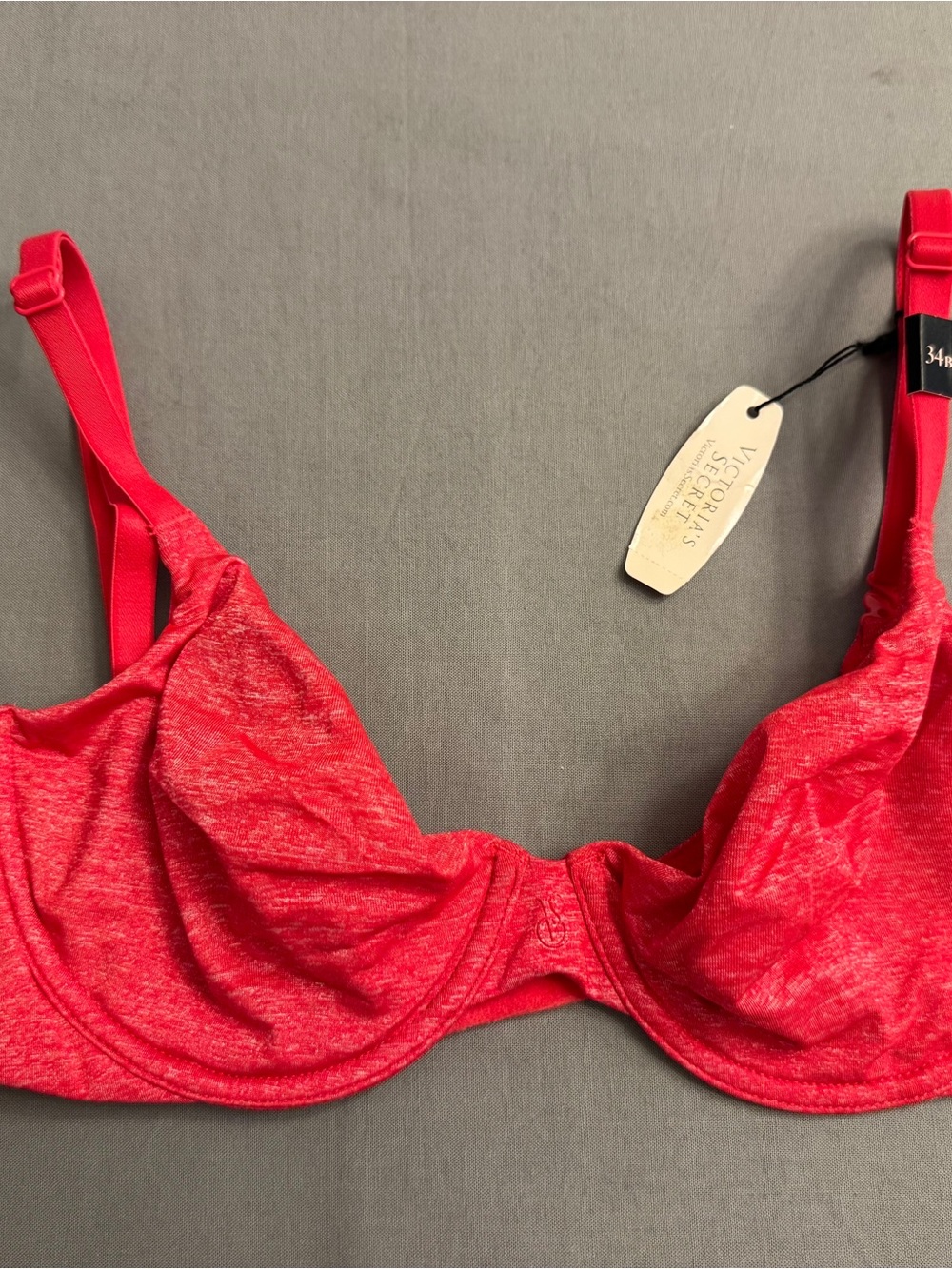 Victoria's Secret 34B Red Solid Unlined Demi Underwire Bra Adjustable Straps
